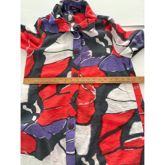 Yushi Tunic Top Size S Red Gray Lagenlook Flowy Artsy Wire Collar Lightweight - Picture 13 of 16